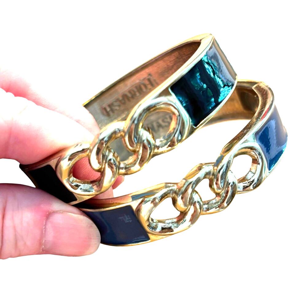 Silver Fornash Clamper Bracelets (2) hinge bangle cuffs navy blue & black enamel